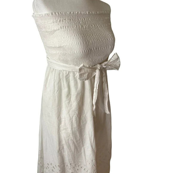 Thakoon Collective Eyelet Tie Waist Dress in White 4 Womens Strapless Cotton Mid - Picture 6 of 11